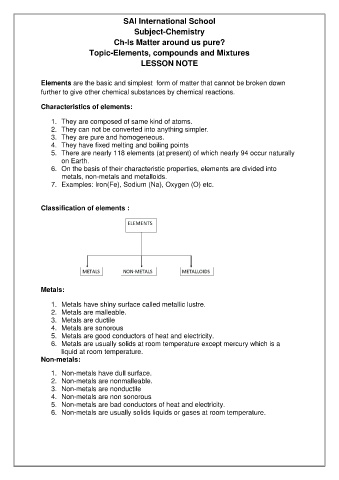 Page 1 - 3.Lesson Note-Elements,compounds and mixtures